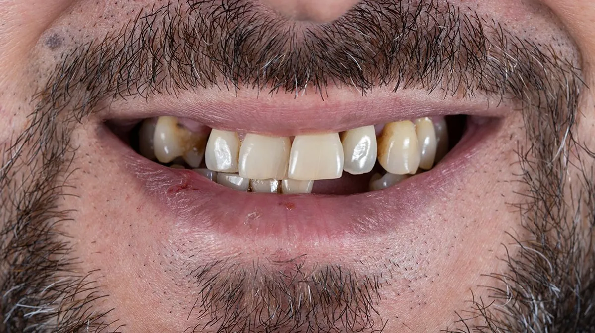 Before: Smile with missing and decayed teeth